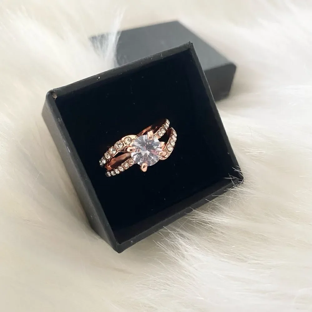 Ring 18K Rose Gold Diamond 5 7 - Picture 13 of 15